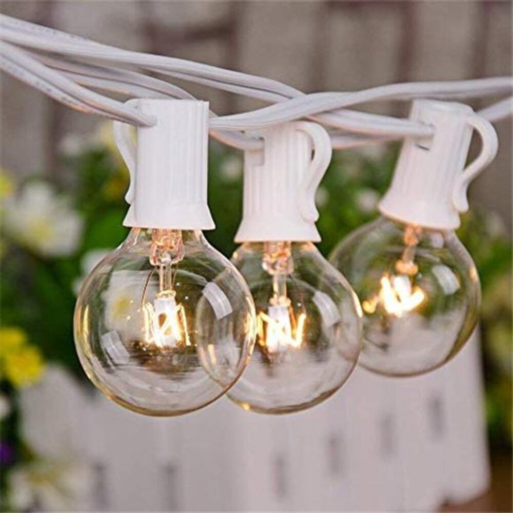 Outdoor String Lights G40 Globe Patio 25 Feet White Wire Backyard Party Decor